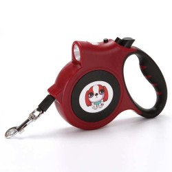 Red - LED Lighted Retractable Nylon Dog Leash