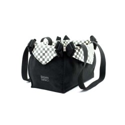 Black - Susan Lanci Designs Black Double Nouveau Bow Luxury Carrier with Windsor Check Flaps - 1
