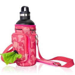 Pink Dog Silhouettes - Made Easy Kit Water Bottle Carrier w/Pocket for Dog Poop Bag - 32oz Large
