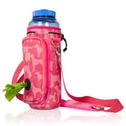 Pink Dog Silhouettes - Made Easy Kit Water Bottle Carrier w/Pocket for Dog Poop Bag - 40oz Tall & Large