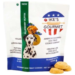 Ike's Gourmet Blueberry Muffin Dog Treat Cookies - Real Fruit Shortbread Cookies Vegan and All-Natural Grain and Gluten Free Made in USA - 8 oz. Resealable & Reusable Standing Pouch with Interior Zipper