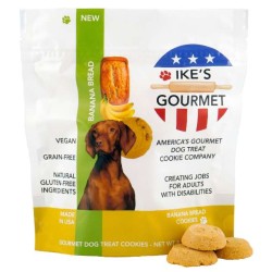 Ike's Gourmet Banana Bread Dog Treat Cookies - Real Fruit Shortbread Cookies Vegan and All-Natural Grain and Gluten Free Made in USA - 8 oz. Resealable & Reusable Standing Pouch with Interior Zipper