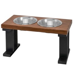 Black/Chestnut - Farmhouse 2 Bowl Elevated Regular Feeder -  12 Inch