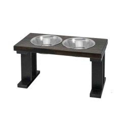 Black/Ebony - Farmhouse 2 Bowl Elevated Regular Feeder -  12 Inch