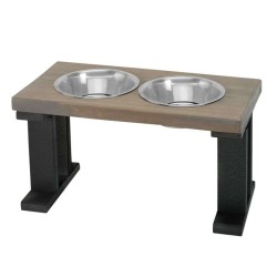 Black/Gray - Farmhouse 2 Bowl Elevated Regular Feeder -  12 Inch