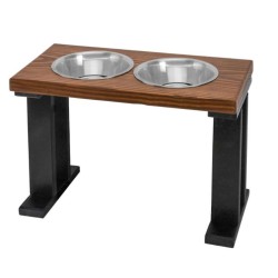 Black/Chestnut - Farmhouse 2 Bowl Elevated Regular Feeder -  16 Inch