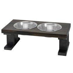 Black/Ebony - Farmhouse 2 Bowl Elevated Regular Feeder -  8 Inch