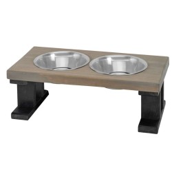 Black/Gray - Farmhouse 2 Bowl Elevated Regular Feeder -  8 Inch