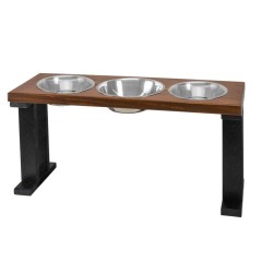 Black/Chestnut - Farmhouse 3 Bowl Elevated Regular Feeder -  16 Inch