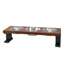 Black/Chestnut - Farmhouse 3 Bowl Elevated Regular Feeder -  8 Inch