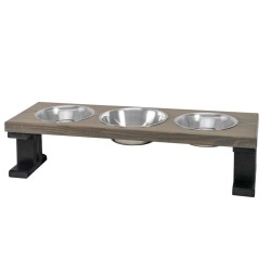 Black/Gray - Farmhouse 3 Bowl Elevated Regular Feeder -  8 Inch