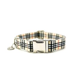 Beige Plaid - Adjustable Collar - Large Beige Plaid - Adjustable Collar - Large