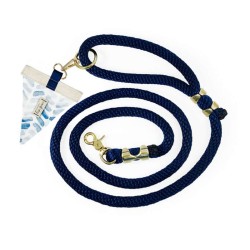 Raindrop Spring Watercolor Blue Herringbone Premium Rope Leash