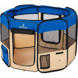 Blue - Zampa Portable Foldable Pet playpen Exercise Pen Kennel + Carrying Case - Large (61"x61"x30")