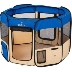 Blue - Zampa Portable Foldable Pet playpen Exercise Pen Kennel + Carrying Case - Small (36"x36"x24")
