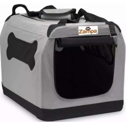 Grey - Zampa Pet Portable Crate, Comes with A Carrying Case - 19.5" x 13.5" x 13.5"