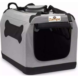 Grey - Zampa Pet Portable Crate, Comes with A Carrying Case - 24" x 16.6" x 16.5"