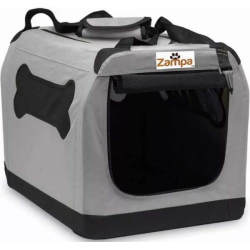 Grey - Zampa Pet Portable Crate, Comes with A Carrying Case - 28" x 20.5" x 20.5"