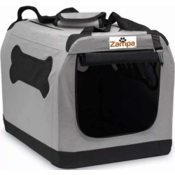 Grey - Zampa Pet Portable Crate, Comes with A Carrying Case - 48" x 31" x 31"