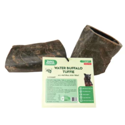 Black - WATER BUFFALO HORN TUFFIE- 100% Natural Dog Treat & Chews, Grain-Free, Gluten-Free, Dog Chewing Dental Toys, 2 COUNT, 7.5 oz - Medium