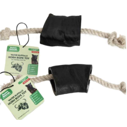 Black/White - WATER BUFFALO HORN ROPE TUG TOY-100% Cotton Rope 14", Long-Lasting, Natural Dog Treat & Chews, Dog Dental Chew Toy-2 COUNT-10 oz - Medium